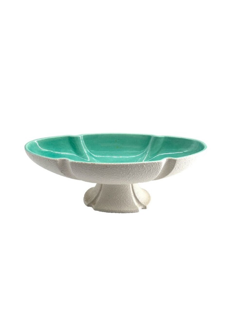Haeger Pottery 3003 Cotton White Console Bowl Vintage MCM Cottagecore Turquoise